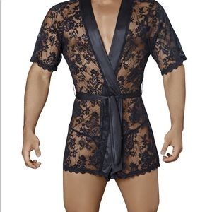 Candyman 99322 Men’s Black Lace Kimono